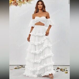 SHEIN White Off-Shoulder Maxi Dress